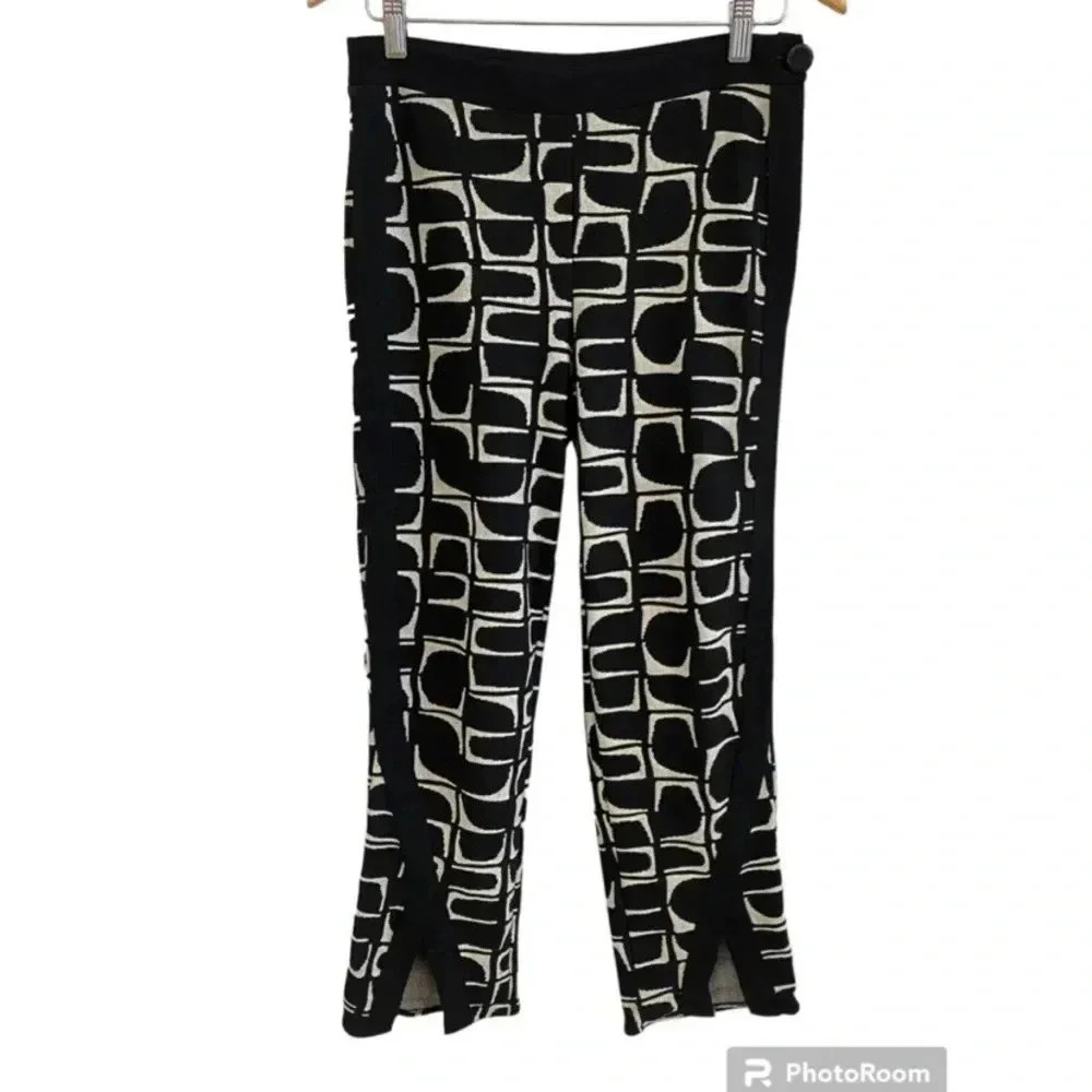Ozai N Ku Black White Geometric Cropped Pants